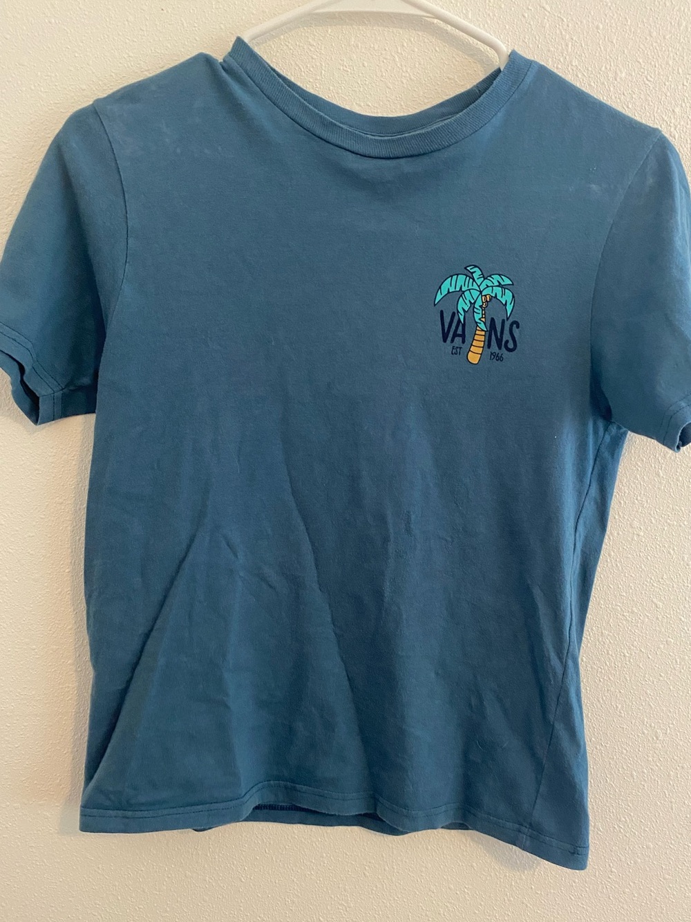 Vans Graphic Blue Tee with Mint Palm Tree and Yellow Trunk